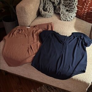 Charter Club Women's Blouses - Navy and Tan